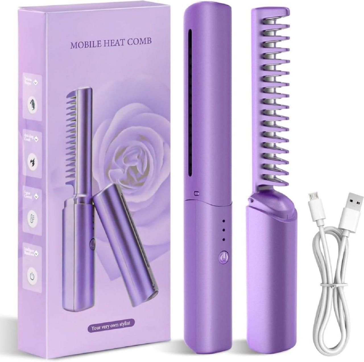 ADJUSTABLE HAIR STRAIGHTENER HOT COMB USB RECHARGEABLE TYPE C